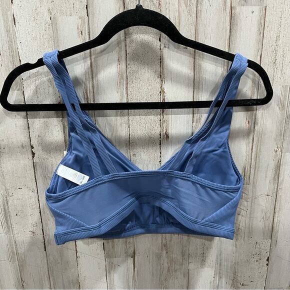 New OFFLINE BY AERIE Goals RIBBED PLUNGE SPORTS BRA Marbled Blue - Picture 3 of 7